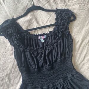 Urban Outfitters Black Ruffled Swiss Dot Romper L